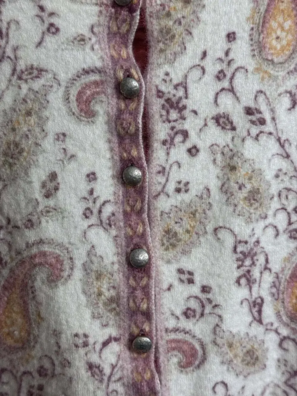 Women’s Lucky Brand Beige Paisley Knit Button Front Round Neck Cardigan Small
